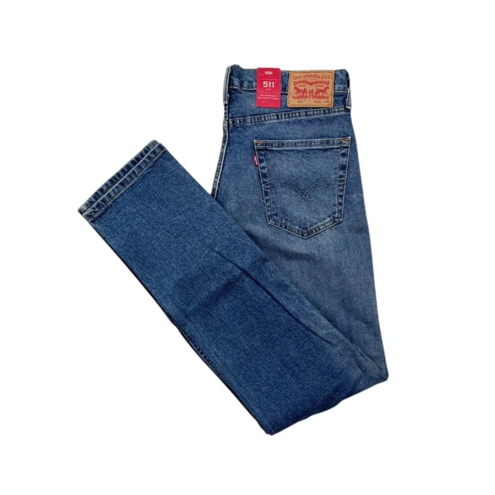 Levis 511 Slim Fit Jeans 32x34 Medium Wash Distressed Repaired Stretch Denim NWT
